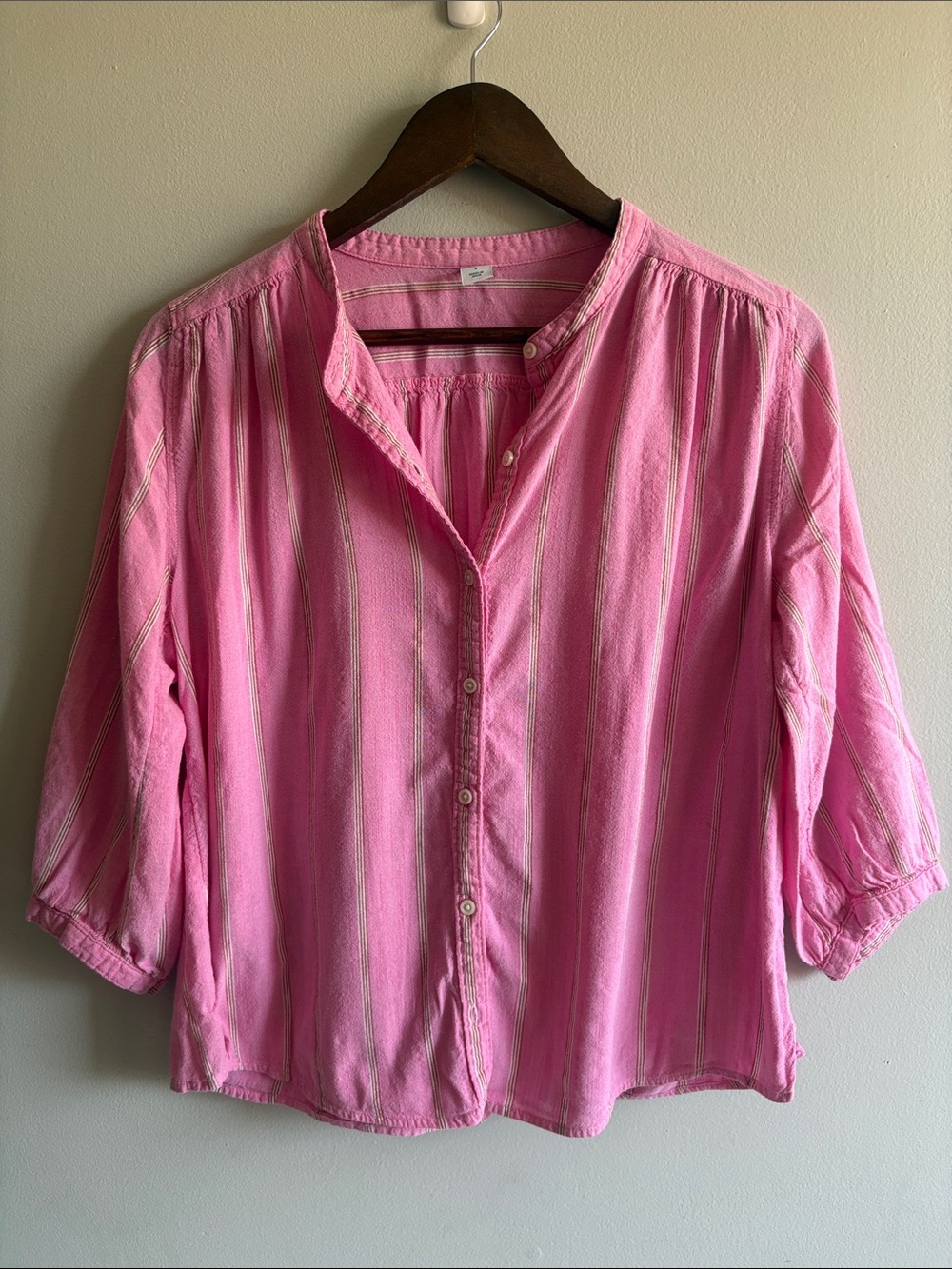 Old Navy Pink Stripe Gauze Henley Peasant Top Small